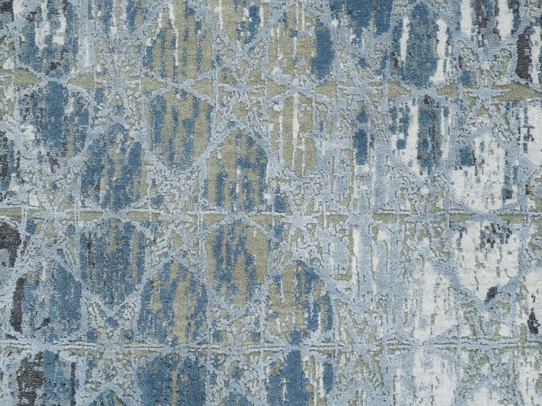 2'6" x 8'3" New Hand Knotted Grey Wool & Silk Runner Oriental Rug - MOA10265027