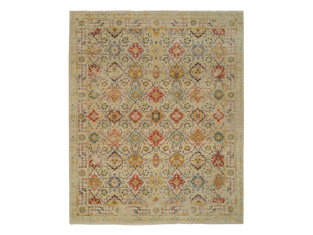 8'2" x 10'2" New Hand Knotted Beige Wool & Silk Rectangle Oriental Rug - MOA10265029