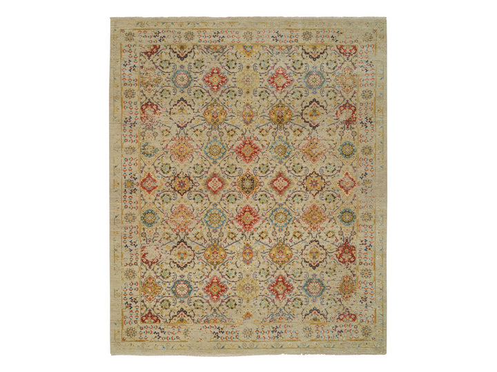 8'2" x 10'2" New Hand Knotted Beige Wool & Silk Rectangle Oriental Rug - MOA10265029