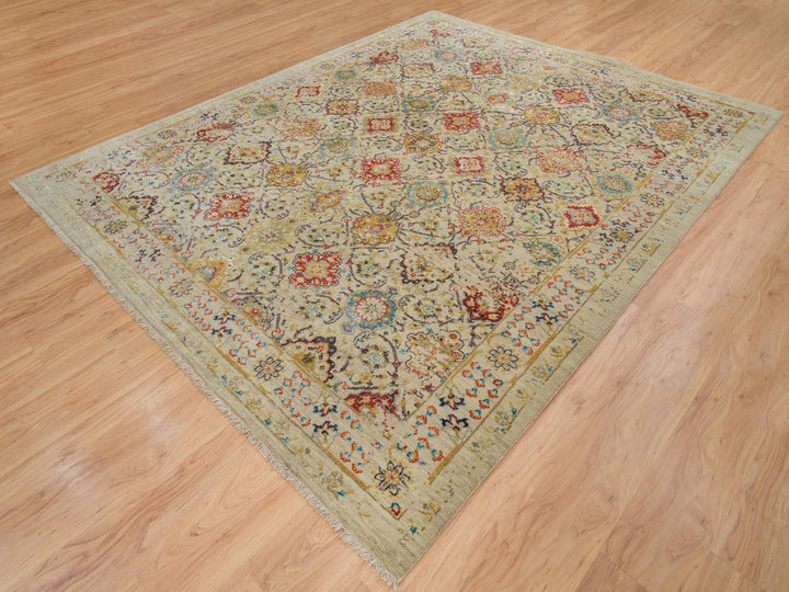 8'2" x 10'2" New Hand Knotted Beige Wool & Silk Rectangle Oriental Rug - MOA10265029