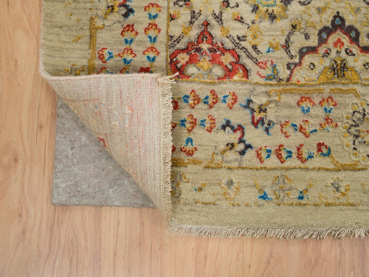 8'2" x 10'2" New Hand Knotted Beige Wool & Silk Rectangle Oriental Rug - MOA10265029