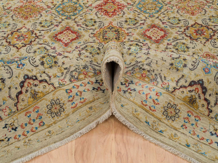 8'2" x 10'2" New Hand Knotted Beige Wool & Silk Rectangle Oriental Rug - MOA10265029