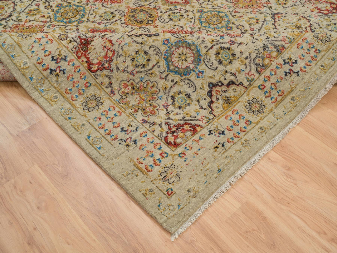 8'2" x 10'2" New Hand Knotted Beige Wool & Silk Rectangle Oriental Rug - MOA10265029