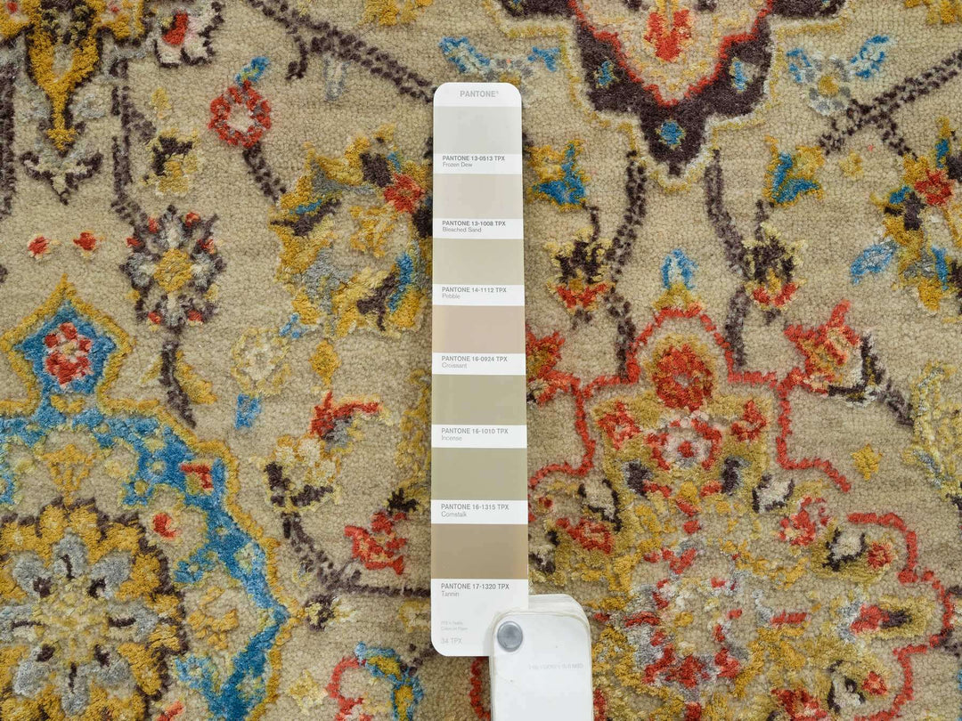 8'2" x 10'2" New Hand Knotted Beige Wool & Silk Rectangle Oriental Rug - MOA10265029