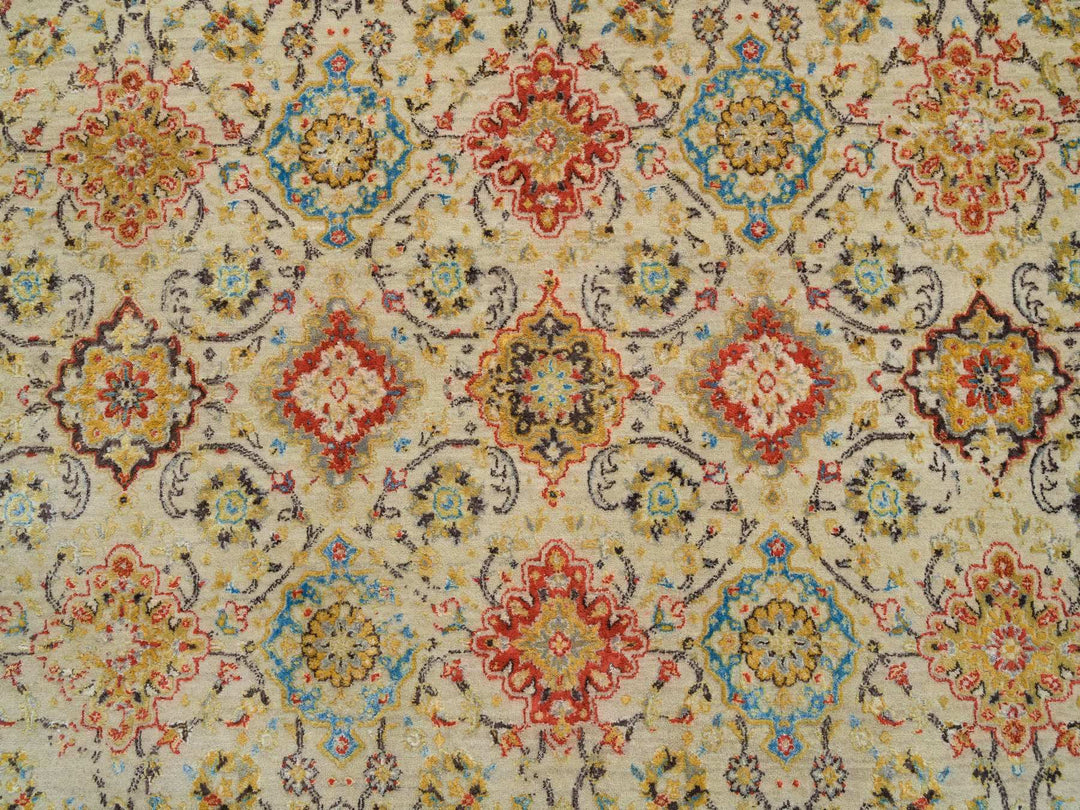 8'2" x 10'2" New Hand Knotted Beige Wool & Silk Rectangle Oriental Rug - MOA10265029