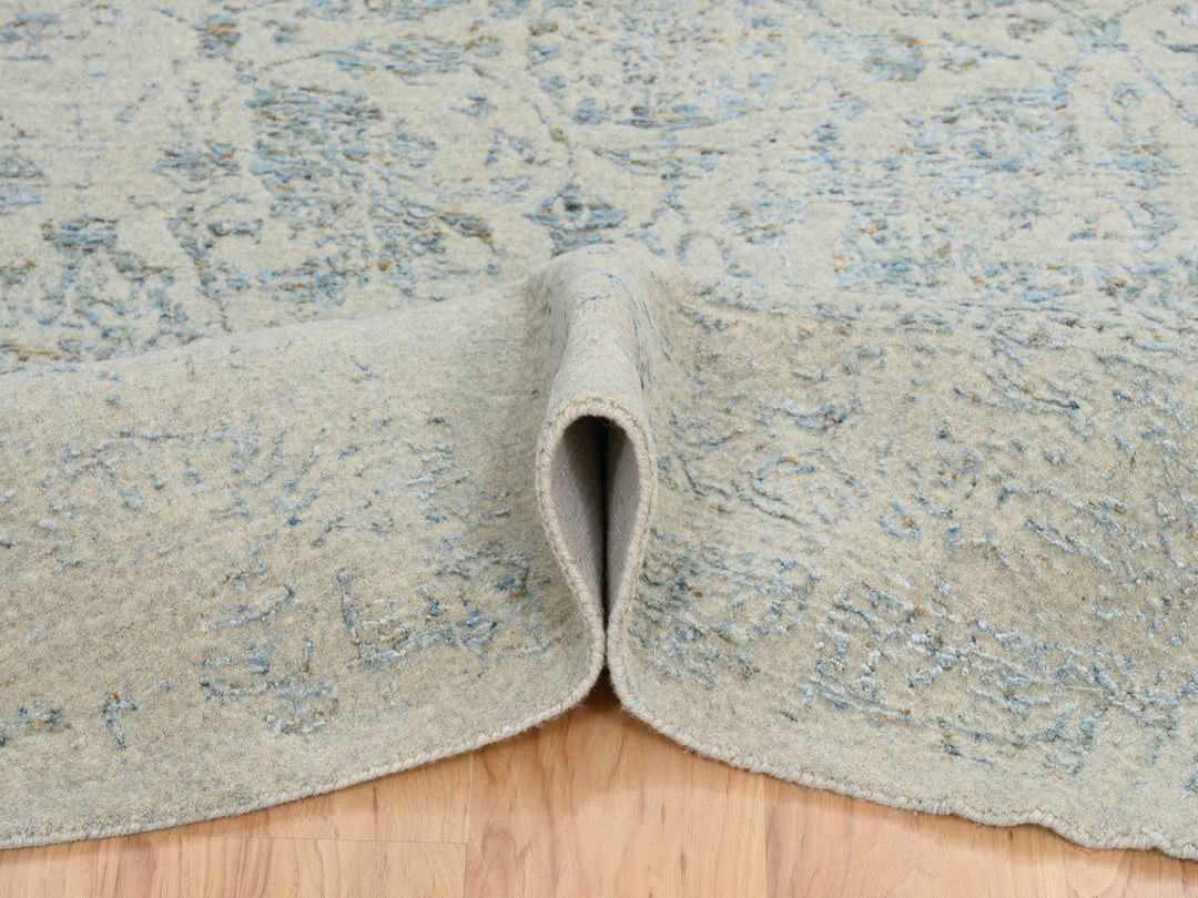 12'0" x 12'0" New Hand Loomed Grey Wool & Silk Round Oriental Rug - MOA10265032