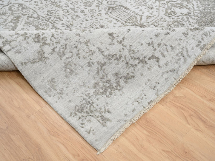 11'9" x 15'0" New Hand Knotted Grey Wool & Silk Rectangle Oriental Rug - MOA10265039