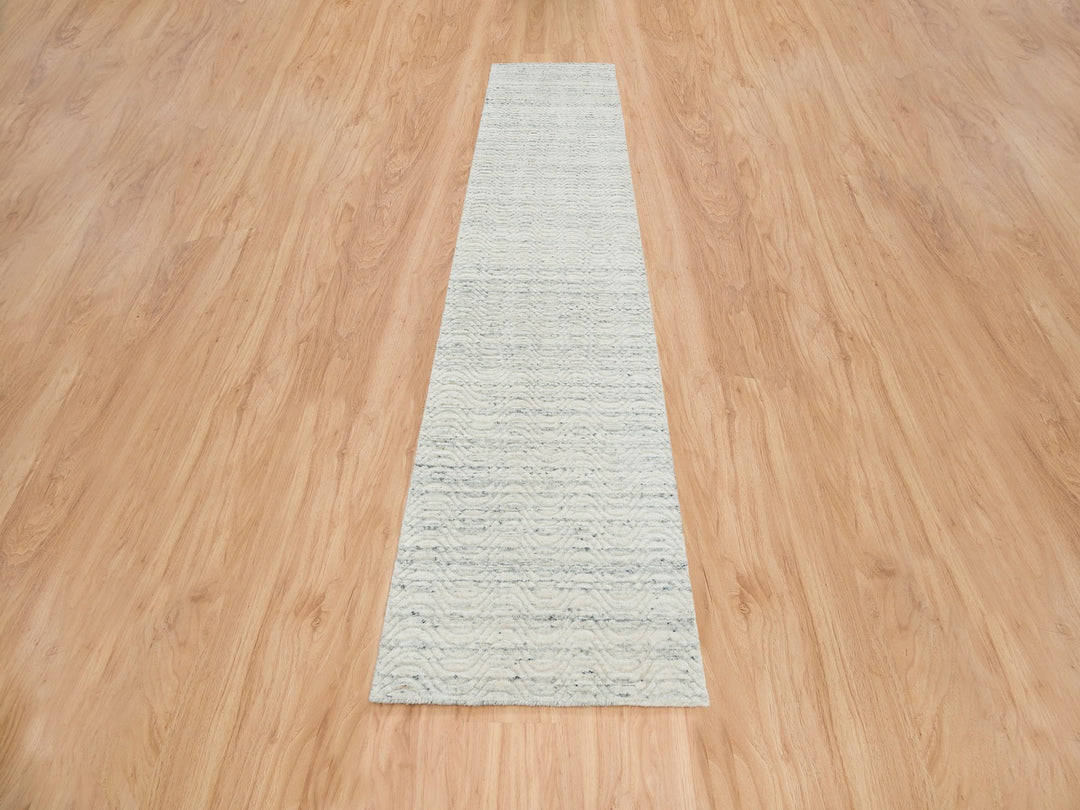2'5" x 12'0" New Hand Loomed Beige Wool Runner Oriental Rug - MOA10265041