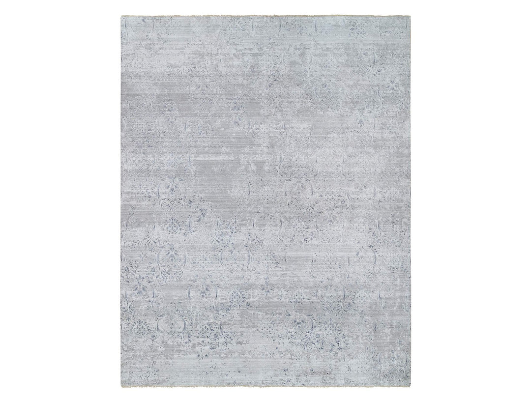 11'9" x 15'0" New Hand Knotted Ivory Wool & Silk Rectangle Oriental Rug - MOA10265042