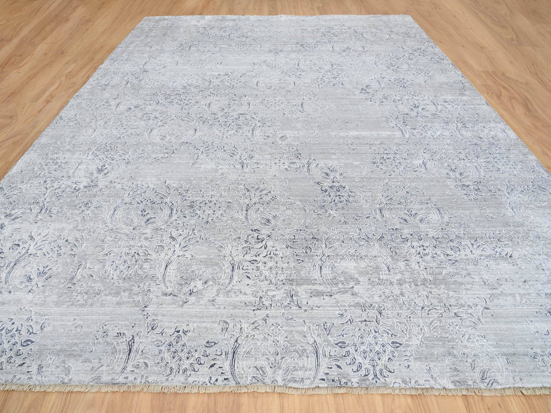11'9" x 15'0" New Hand Knotted Ivory Wool & Silk Rectangle Oriental Rug - MOA10265042