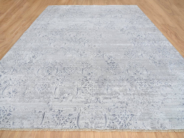 11'9" x 15'0" New Hand Knotted Ivory Wool & Silk Rectangle Oriental Rug - MOA10265042