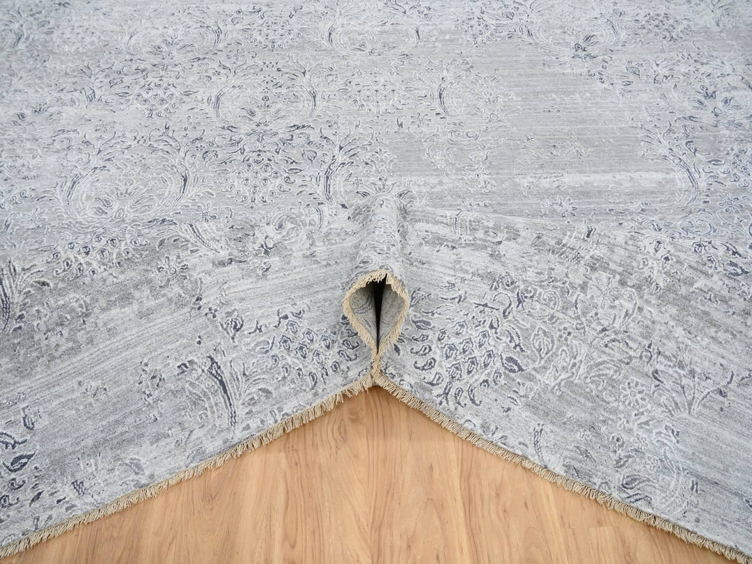 11'9" x 15'0" New Hand Knotted Ivory Wool & Silk Rectangle Oriental Rug - MOA10265042