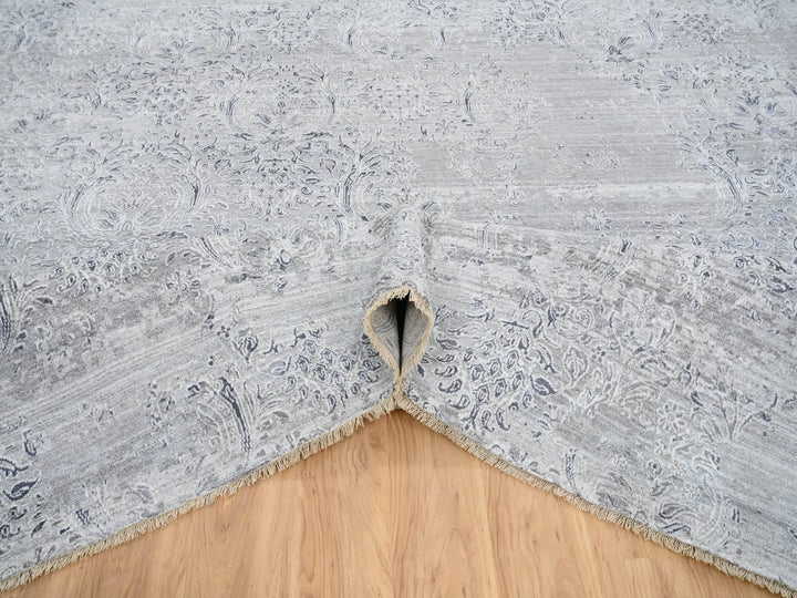 11'9" x 15'0" New Hand Knotted Ivory Wool & Silk Rectangle Oriental Rug - MOA10265042