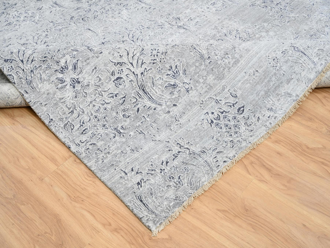 11'9" x 15'0" New Hand Knotted Ivory Wool & Silk Rectangle Oriental Rug - MOA10265042