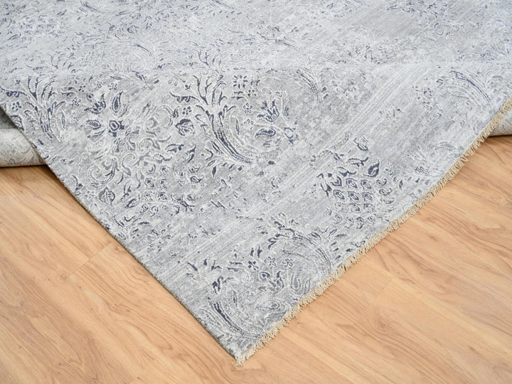 11'9" x 15'0" New Hand Knotted Ivory Wool & Silk Rectangle Oriental Rug - MOA10265042