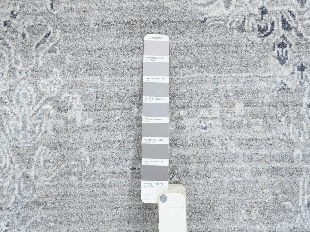 11'9" x 15'0" New Hand Knotted Grey Wool & Silk Rectangle Oriental Rug - MOA10265042