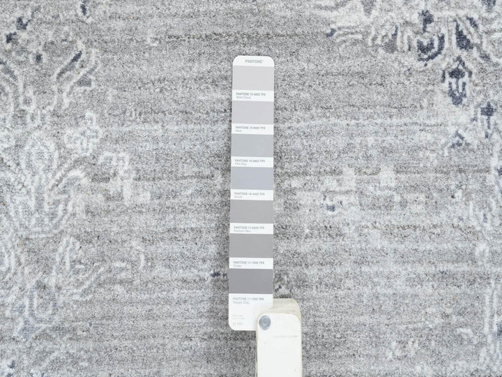 11'9" x 15'0" New Hand Knotted Grey Wool & Silk Rectangle Oriental Rug - MOA10265042