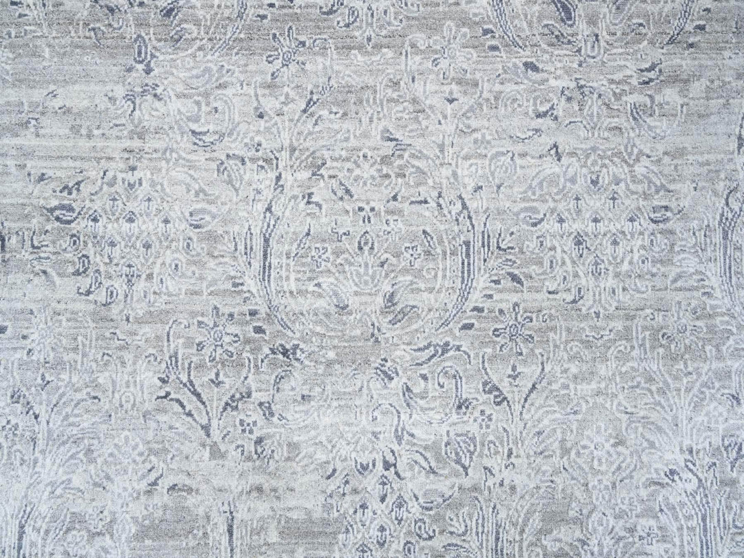 11'9" x 15'0" New Hand Knotted Ivory Wool & Silk Rectangle Oriental Rug - MOA10265042
