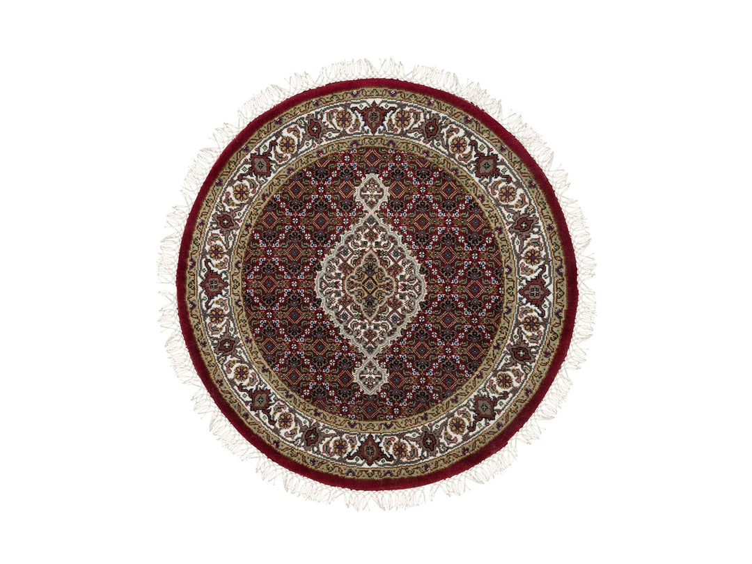 3'4" x 3'4" New Hand Knotted Red Wool Round Oriental Rug - MOA10265093
