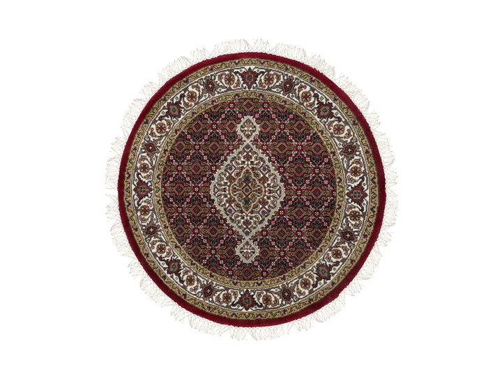 3'4" x 3'4" New Hand Knotted Red Wool Round Oriental Rug - MOA10265093