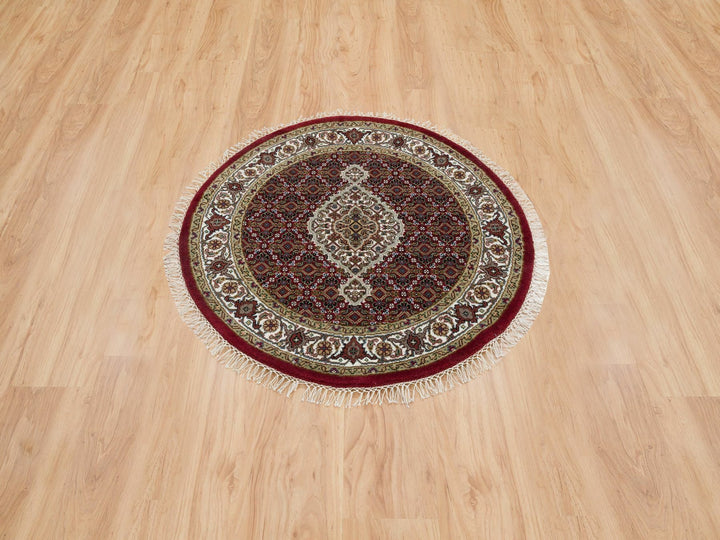 3'4" x 3'4" New Hand Knotted Red Wool Round Oriental Rug - MOA10265093