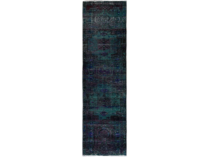 2'8" x 9'6" Vintage Hand Knotted Overdyed Wool Runner Oriental Rug - MOA102650