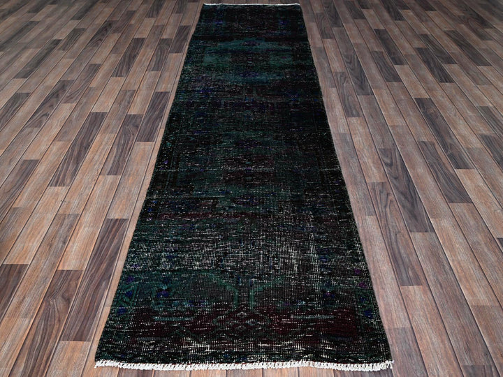 2'8" x 9'6" Vintage Hand Knotted Overdyed Wool Runner Oriental Rug - MOA102650