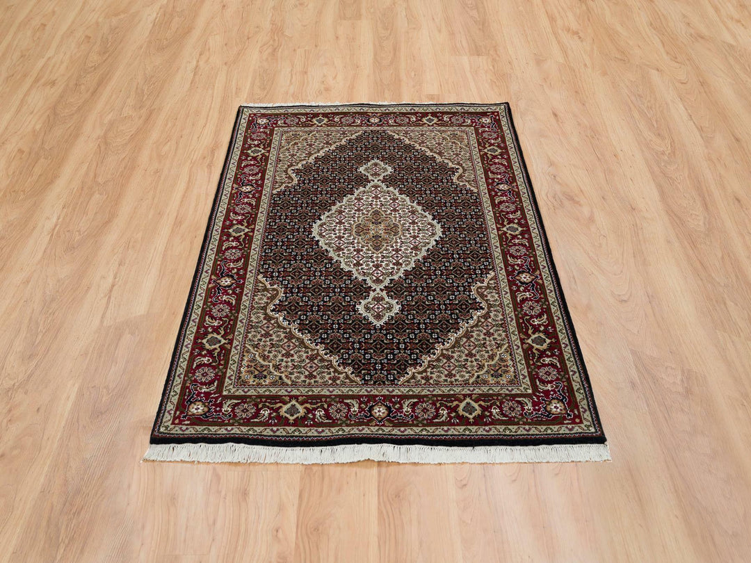 4'1" x 6'0" New Hand Knotted Black Wool Rectangle Oriental Rug - MOA10265101