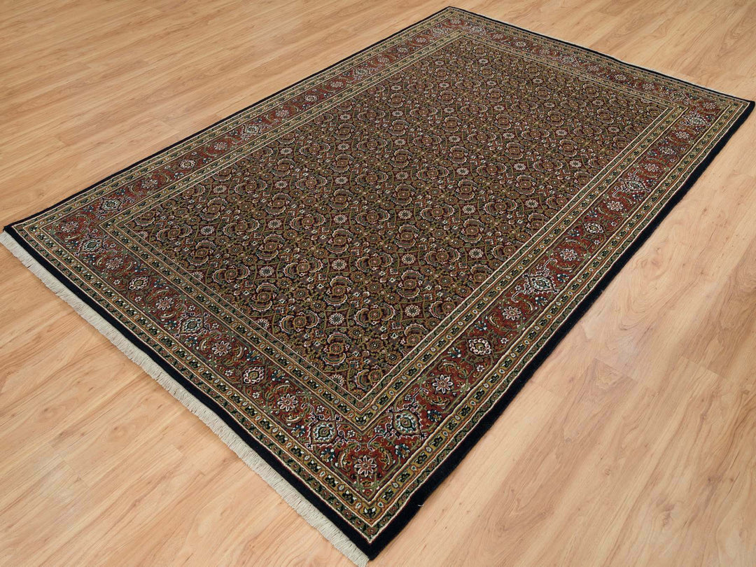 5'10" x 9'1" New Hand Knotted Black Wool Rectangle Oriental Rug - MOA10265115