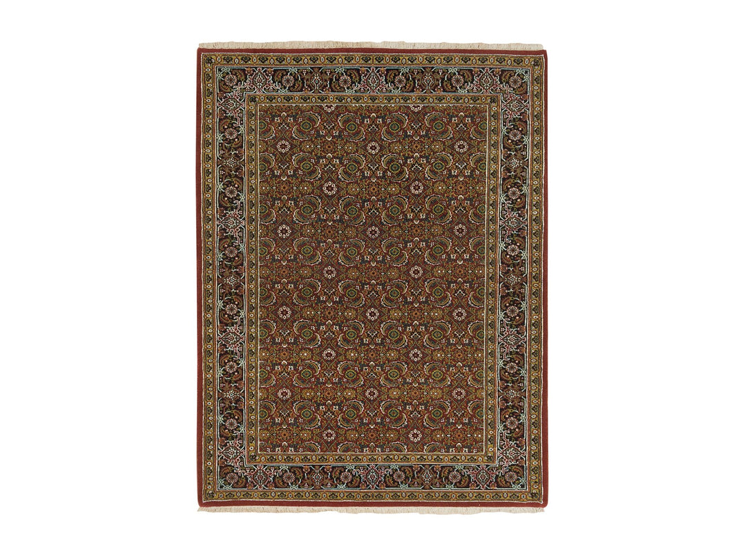 4'3" x 6'2" New Hand Knotted Red Wool & Silk Rectangle Oriental Rug - MOA10265118