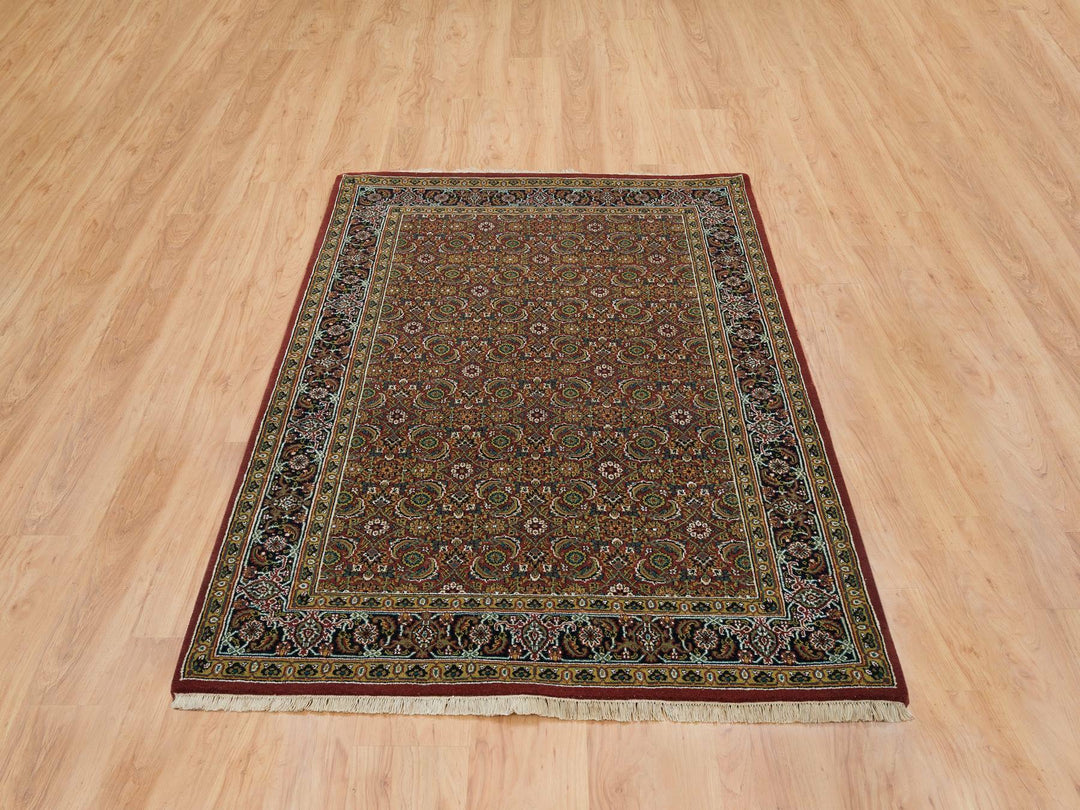 4'3" x 6'2" New Hand Knotted Red Wool & Silk Rectangle Oriental Rug - MOA10265118
