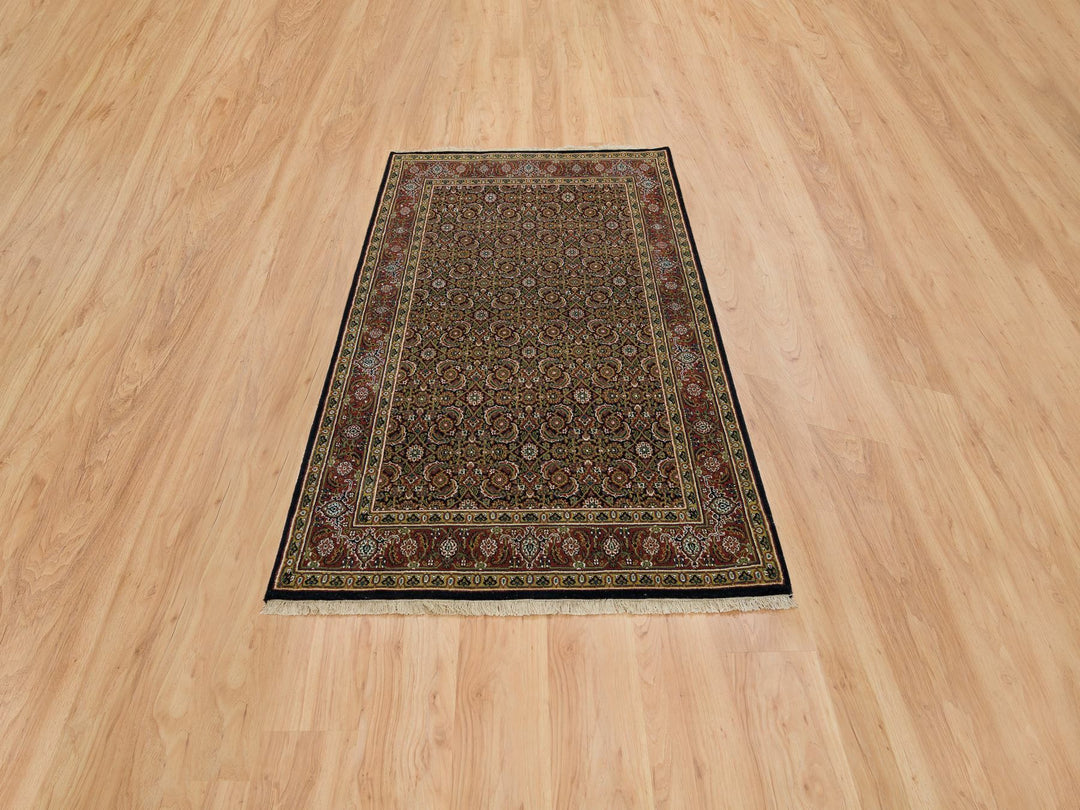4'0" x 6'5" New Hand Knotted Black Wool Rectangle Oriental Rug - MOA10265120