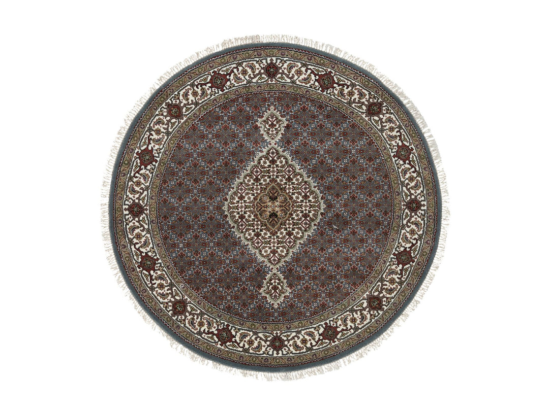 5'0" x 5'0" New Hand Knotted Grey Wool Round Oriental Rug - MOA10265121
