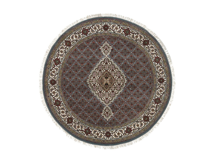 5'0" x 5'0" New Hand Knotted Grey Wool Round Oriental Rug - MOA10265121