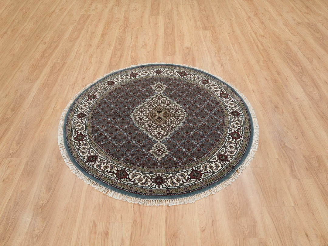 5'0" x 5'0" New Hand Knotted Grey Wool Round Oriental Rug - MOA10265121