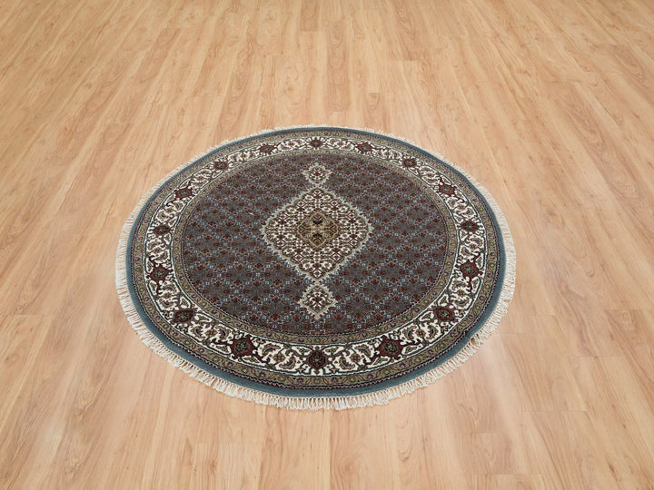 5'0" x 5'0" New Hand Knotted Grey Wool Round Oriental Rug - MOA10265121