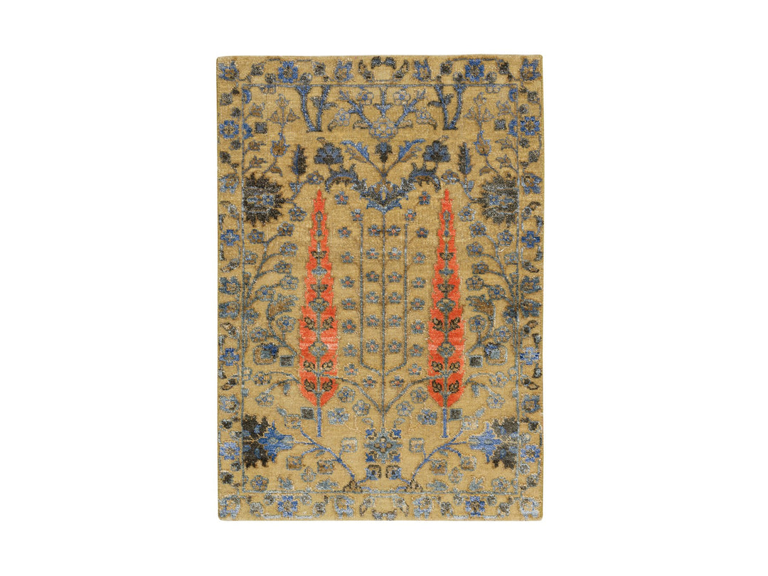 2'0" x 3'0" New Hand Knotted Brown Wool & Silk Rectangle Oriental Rug - MOA10265131