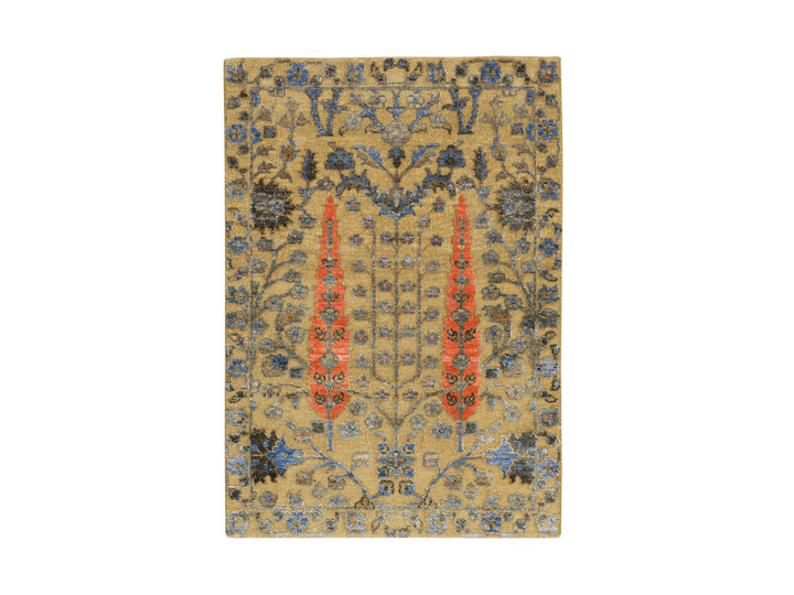 2'0" x 3'0" New Hand Knotted Brown Wool & Silk Rectangle Oriental Rug - MOA10265131