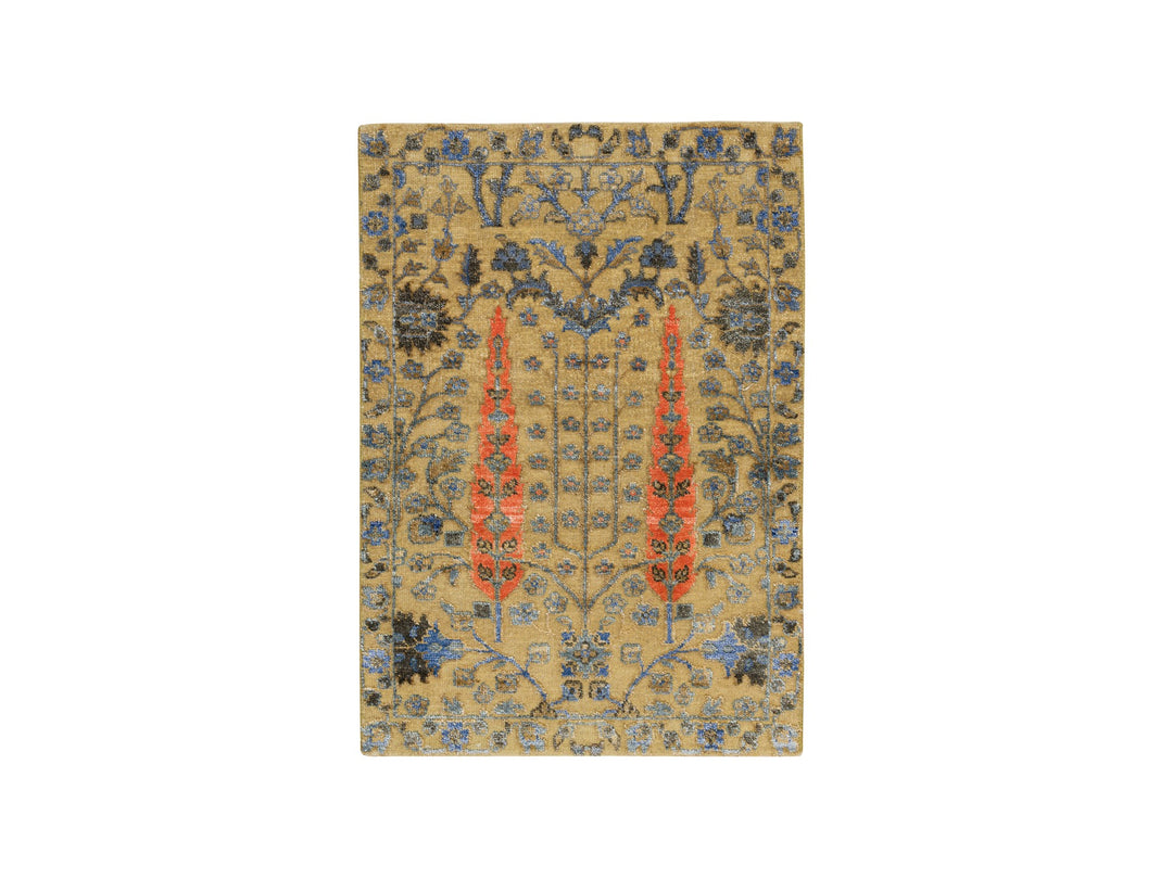 2'0" x 3'1" New Hand Knotted Brown Wool & Silk Rectangle Oriental Rug - MOA10265132