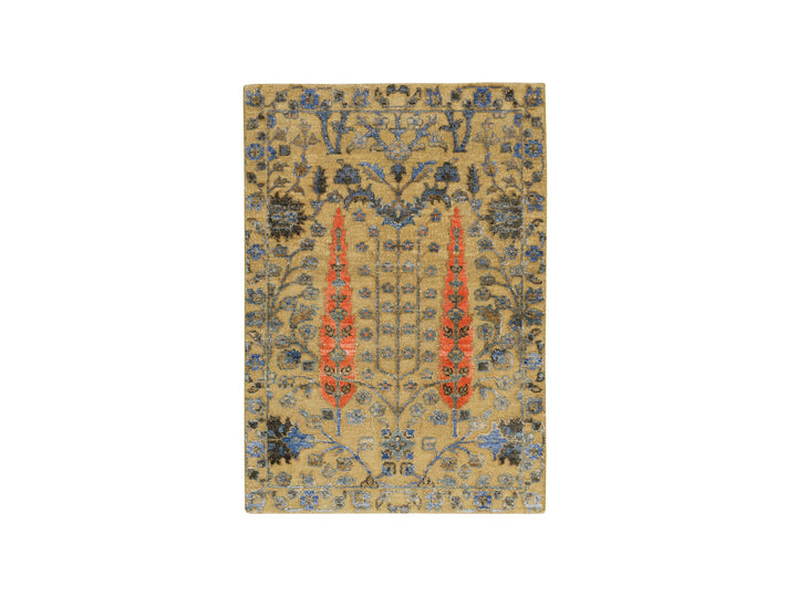 2'0" x 3'1" New Hand Knotted Brown Wool & Silk Rectangle Oriental Rug - MOA10265132