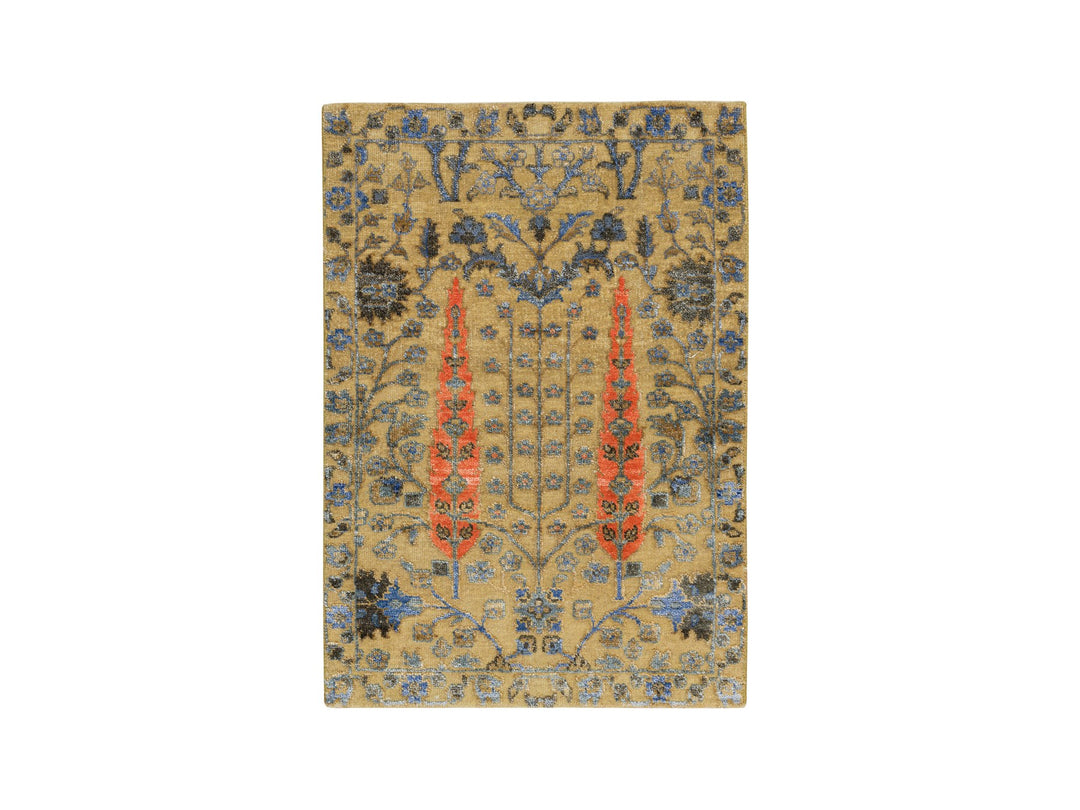 2'1" x 3'1" New Hand Knotted Brown Wool & Silk Rectangle Oriental Rug - MOA10265133
