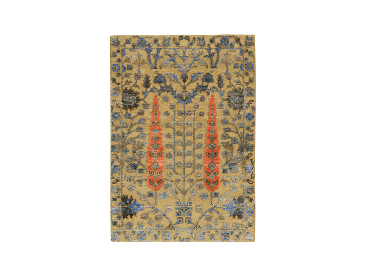 2'1" x 3'1" New Hand Knotted Brown Wool & Silk Rectangle Oriental Rug - MOA10265133