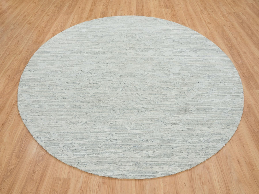 8'0" x 8'0" New Hand Knotted Grey Wool Round Oriental Rug - MOA10265148