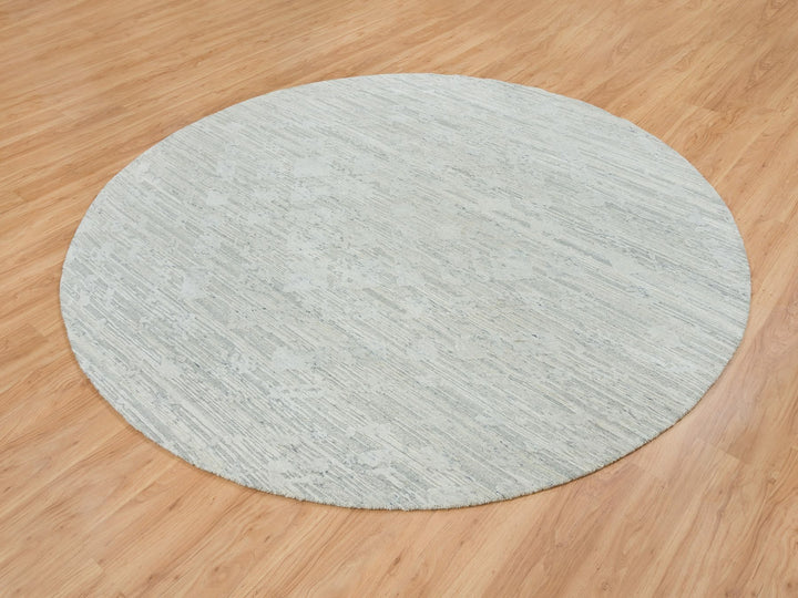 8'0" x 8'0" New Hand Knotted Ivory Wool Round Oriental Rug - MOA10265148