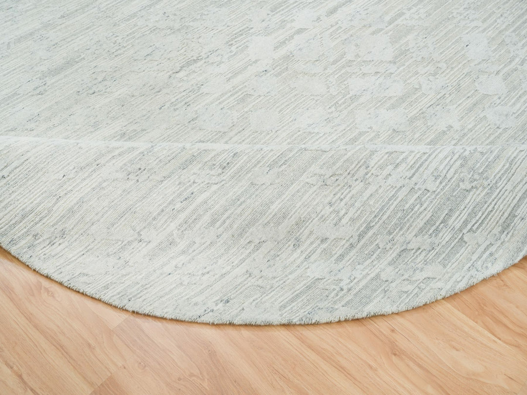 8'0" x 8'0" New Hand Knotted Grey Wool Round Oriental Rug - MOA10265148