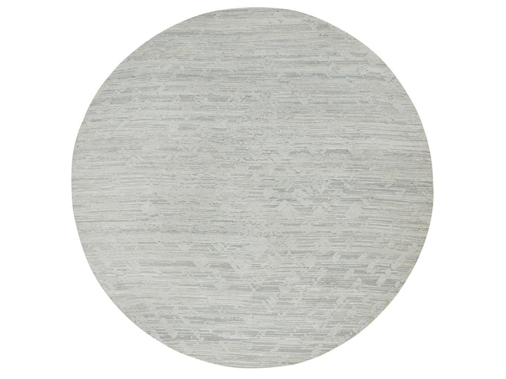 9'0" x 9'0" New Hand Knotted Ivory Wool Round Oriental Rug - MOA10265149