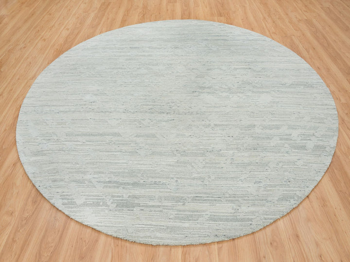 9'0" x 9'0" New Hand Knotted Ivory Wool Round Oriental Rug - MOA10265149