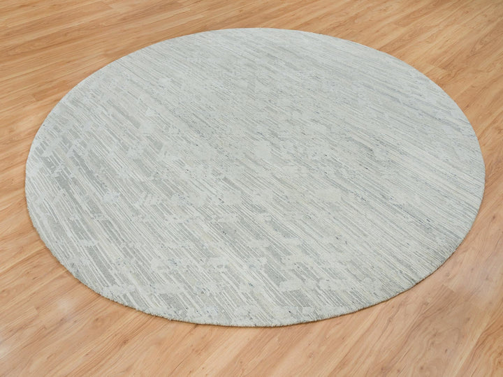 9'0" x 9'0" New Hand Knotted Grey Wool Round Oriental Rug - MOA10265149