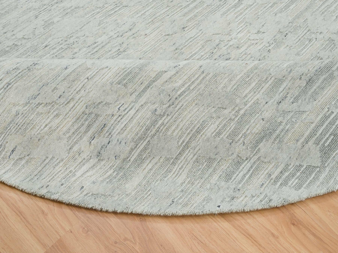 9'0" x 9'0" New Hand Knotted Ivory Wool Round Oriental Rug - MOA10265149
