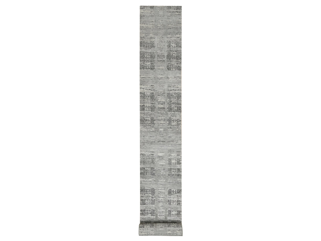 2'6" x 25'9" New Hand Knotted Grey Wool Runner Oriental Rug - MOA10265157